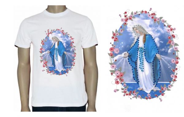Camisa N. Srª. das Graças - muldura de rosas c/ strass